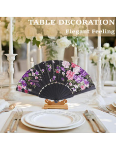 Abanicos Plegables de Mano QIRMIZI 8 PCs Floral Negro 2