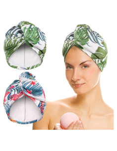 Toalla de Microfibra para Cabello AuroTrends 2Pack Floral y Palmas
