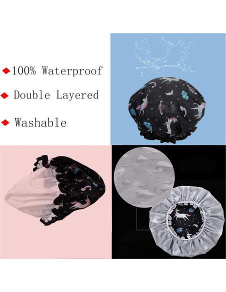 Gorro de Ducha Impermeable Unicornio ZKLLGHE Reutilizable