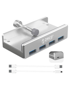 Hub USB 3.0 ORICO de 4 Puertos con Abrazadera Plata