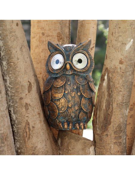 Estatua de Búho de Jardín Dnoifne con Luz Solar, Resina, 19 cm