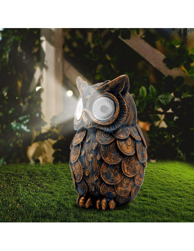 Estatua de Búho de Jardín Dnoifne con Luz Solar, Resina, 19 cm