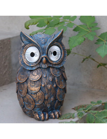 Estatua de Búho de Jardín Dnoifne con Luz Solar, Resina, 19 cm