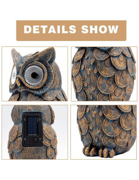 Estatua de Búho de Jardín Dnoifne con Luz Solar, Resina, 19 cm