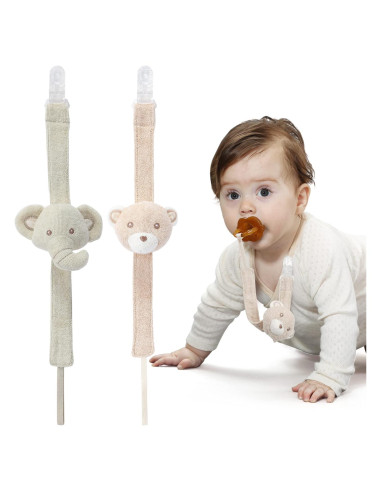 Clip de Chupete COTTONBEBE Unisex Elefante y Oso - 2 Piezas