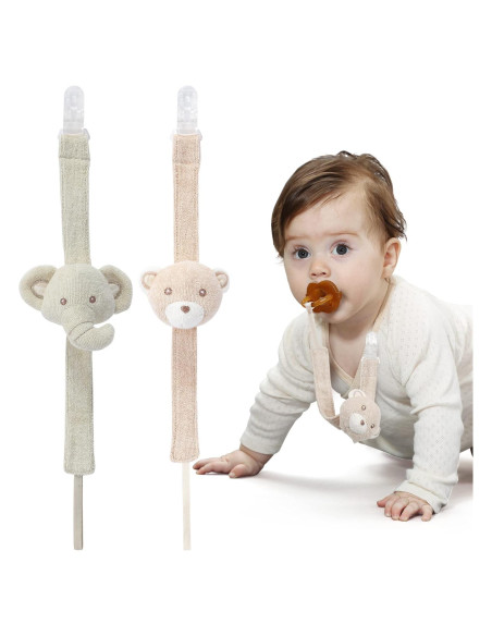 Clip de Chupete COTTONBEBE Unisex Elefante y Oso - 2 Piezas