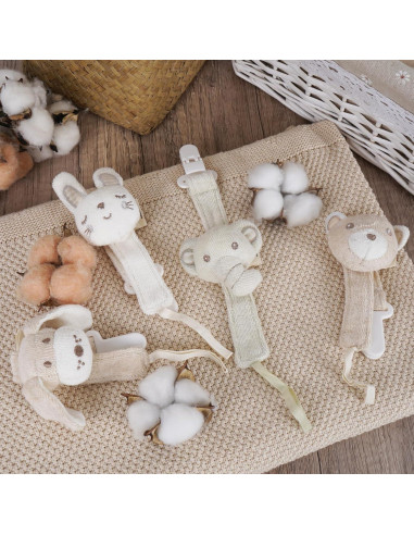 Clip de Chupete COTTONBEBE Unisex Elefante y Oso - 2 Piezas