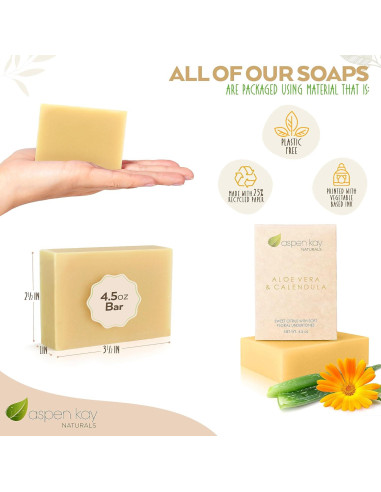 Barras de Jabón Aspen Kay Naturals 3 Unidades Aloe Vera Caléndula