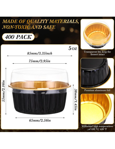 Gejoy 400 Tazas de Hornear de Aluminio 125 ml con Tapas