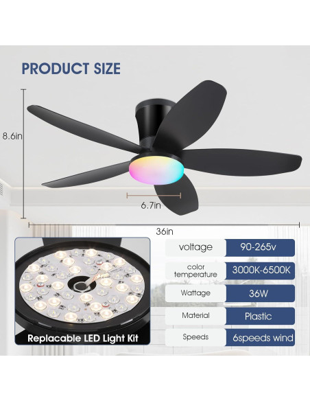 Ventilador de Techo Surtime 36" RGB con Control Remoto y Luz Ventilador de Techo Surtime 36" RGB con Control Remoto y Luz