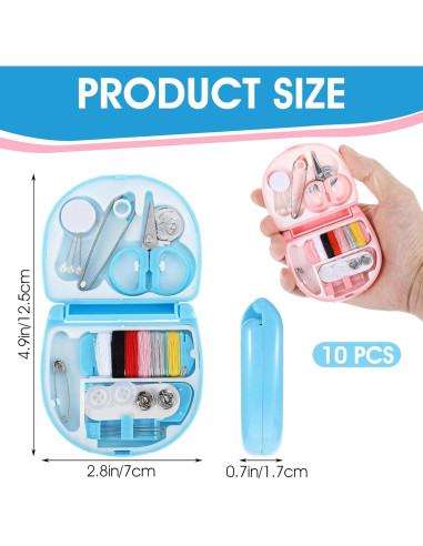 Kit de Costura de Viaje Ubamdom 10 Piezas Rosa y Azul