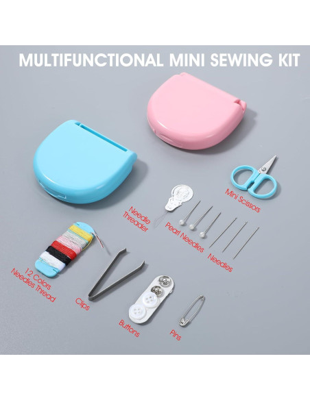 Kit de Costura de Viaje Ubamdom 10 Piezas Rosa y Azul