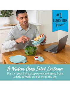 Contenedor de Ensalada de Vidrio Bentgo 1.8 L con Bandeja Bento 2