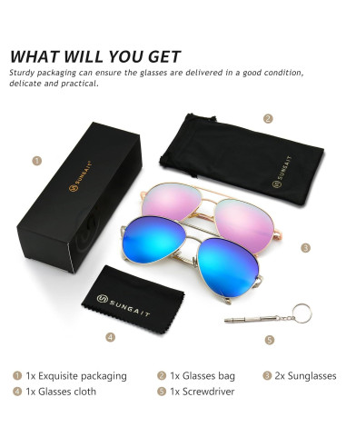 Gafas de sol aviador SUNGAIT - 2 pares polarizadas espejadas