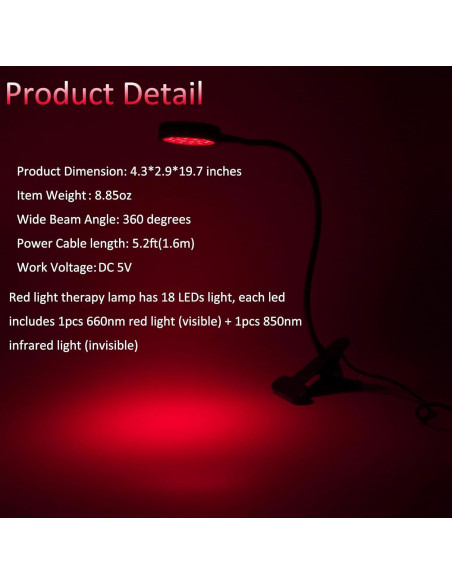Lámpara Terapia Luz Roja U4GLORY 18 LEDs 660/850nm Ajustable Lámpara Terapia Luz Roja U4GLORY 18 LEDs 660/850nm Ajustable