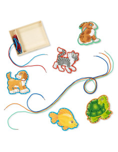 Melissa & Doug Juguete de Enhebrar Mascotas - 5 Paneles de Madera