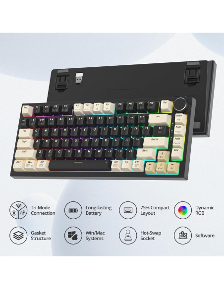 Teclado Mecánico Inalámbrico iRoboosta 75% RGB 82 Negro