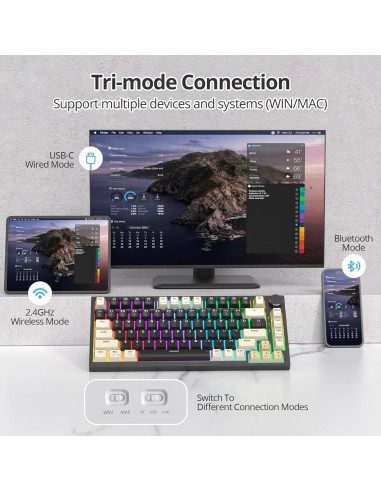 Teclado Mecánico Inalámbrico iRoboosta 75% RGB 82 Negro