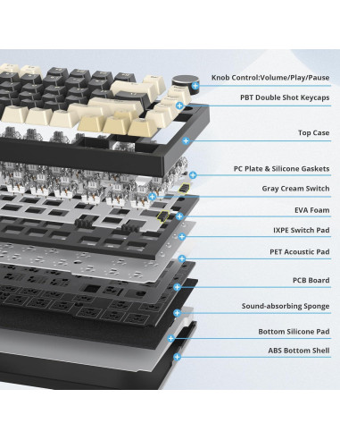 Teclado Mecánico Inalámbrico iRoboosta 75% RGB 82 Negro