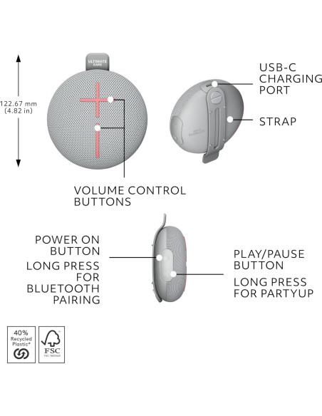 Altavoz Bluetooth Ultimate Ears MINIROLL Impermeable 12h - Gris