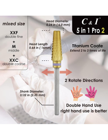 Broca de Uñas C&I Pro2 5 en 1 Carburo de Tungsteno