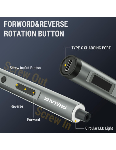 Destornillador Eléctrico PHALANX Mini 3.7V 60 Piezas