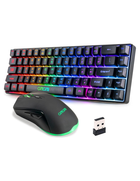 CHONCHOW Combo Teclado y Ratón Inalámbricos 68 Teclas LED