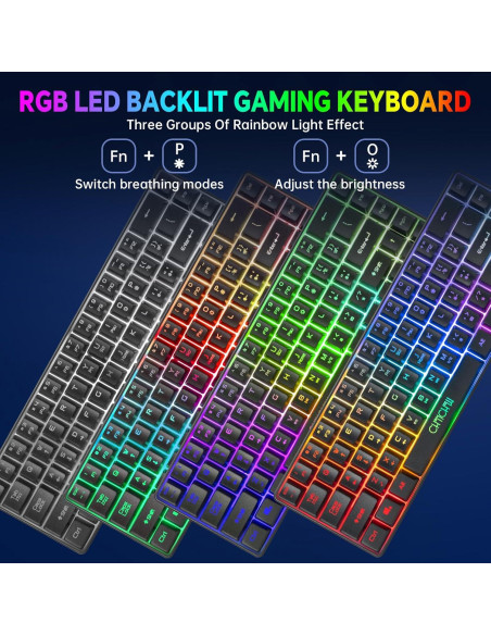 CHONCHOW Combo Teclado y Ratón Inalámbricos 68 Teclas LED