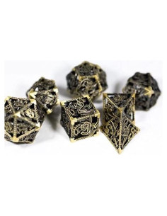 Juego de Dados de Metal Hueco 7 Piezas Dragones D&D Bronce