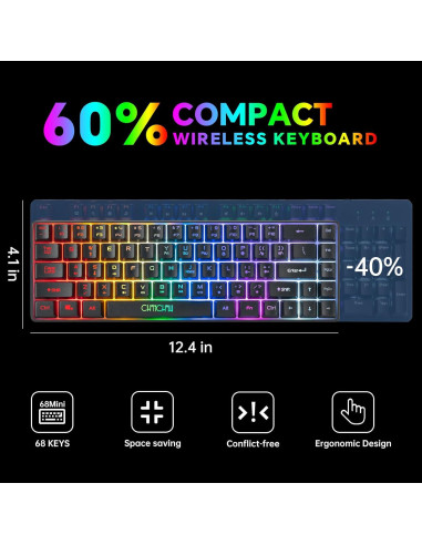 CHONCHOW Combo Teclado y Ratón Inalámbricos 68 Teclas LED