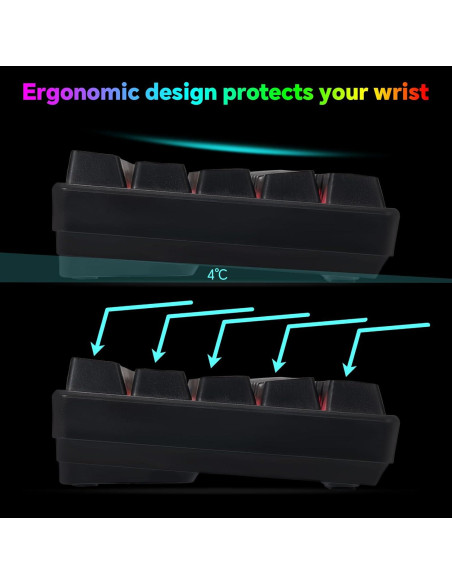 CHONCHOW Combo Teclado y Ratón Inalámbricos 68 Teclas LED