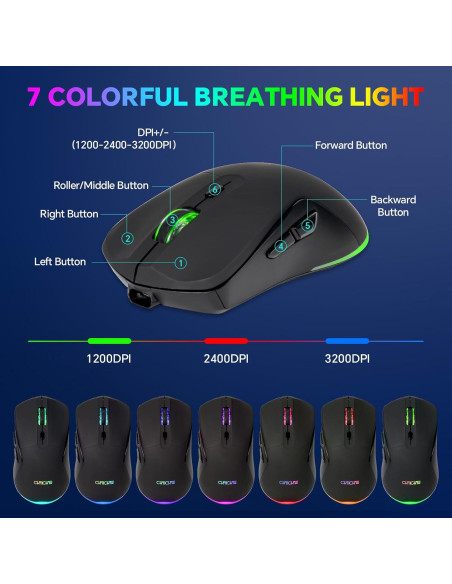 CHONCHOW Combo Teclado y Ratón Inalámbricos 68 Teclas LED