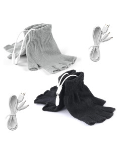 Guantes Calentados por USB 2 Pares Lana Tejida Negro Gris