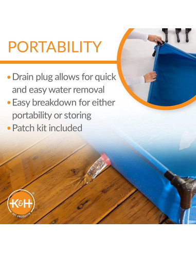 Piscina para Mascotas K&H Extra Grande 127x81cm Plegable