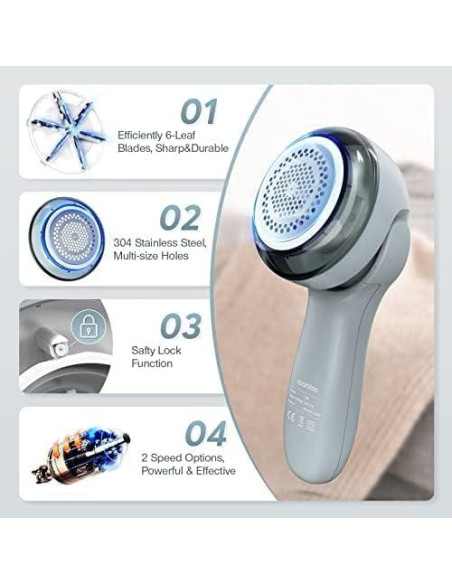 Removedor de Pelusa Eléctrico Tiptop Home 3 Cuchillas 2 Velocidades