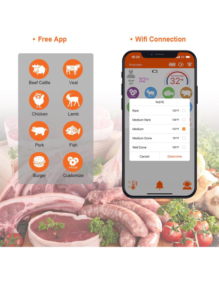 Termómetro de Carne Inalámbrico Hongkang - Digital 152,4 m