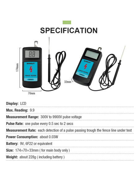 Medidor de Voltaje de Cerca Eléctrica Digital Allsun 300V-9900V