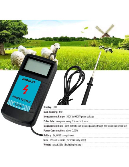 Medidor de Voltaje de Cerca Eléctrica Digital Allsun 300V-9900V