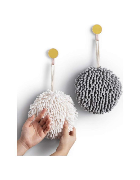 Toallas de Mano Sophie & Panda Juego de 2 Chenille Blancas y Grises