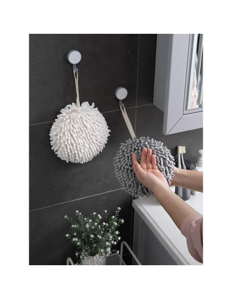 Toallas de Mano Sophie & Panda Juego de 2 Chenille Blancas y Grises