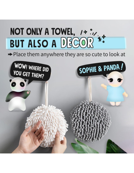 Toallas de Mano Sophie & Panda Juego de 2 Chenille Blancas y Grises