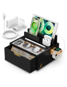 Estación de Carga de Bambú Pezin & Hulin 5 Puertos Negro