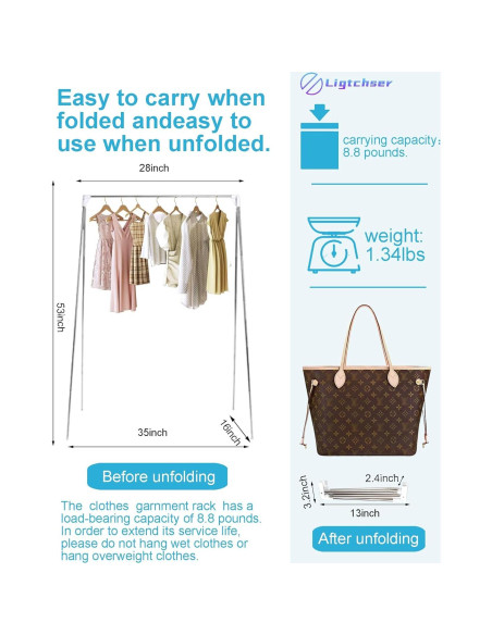 Perchero Plegable Ligtchser para Viajes 134.62 cm Blanco