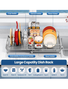 Estante Expandible para Platos TOOLF de Acero Inoxidable Gris 2