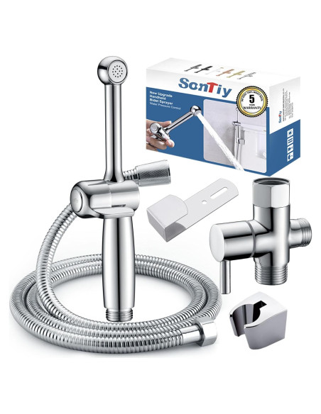 Rociador de Bidet de Mano SonTiy Cromo 20 cm con Manguera