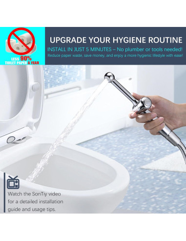 Rociador de Bidet de Mano SonTiy Cromo 20 cm con Manguera