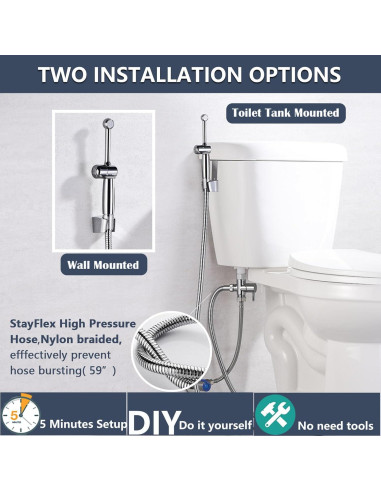 Rociador de Bidet de Mano SonTiy Cromo 20 cm con Manguera