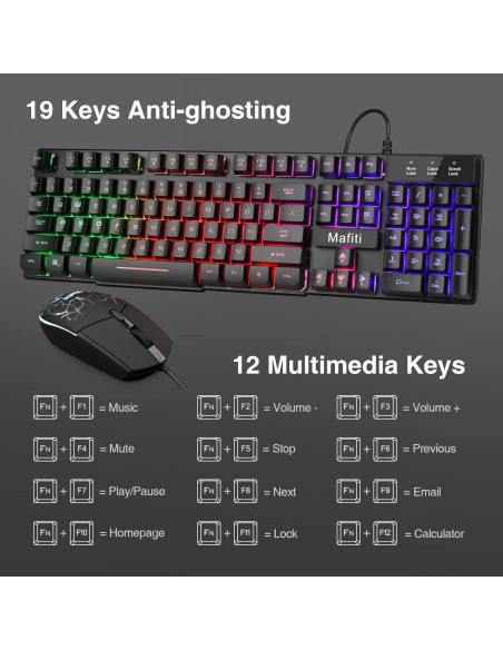 Combo Teclado y Ratón Mafiti RK101 USB Retroiluminado RGB