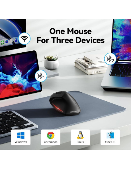 TECKNET Ratón Ergonómico Vertical Inalámbrico 4800 DPI - Negro