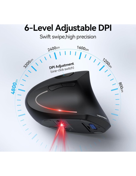 TECKNET Ratón Ergonómico Vertical Inalámbrico 4800 DPI - Negro